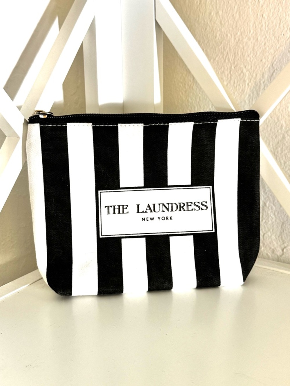The Laundress Black & White Striped Canvass Pouch